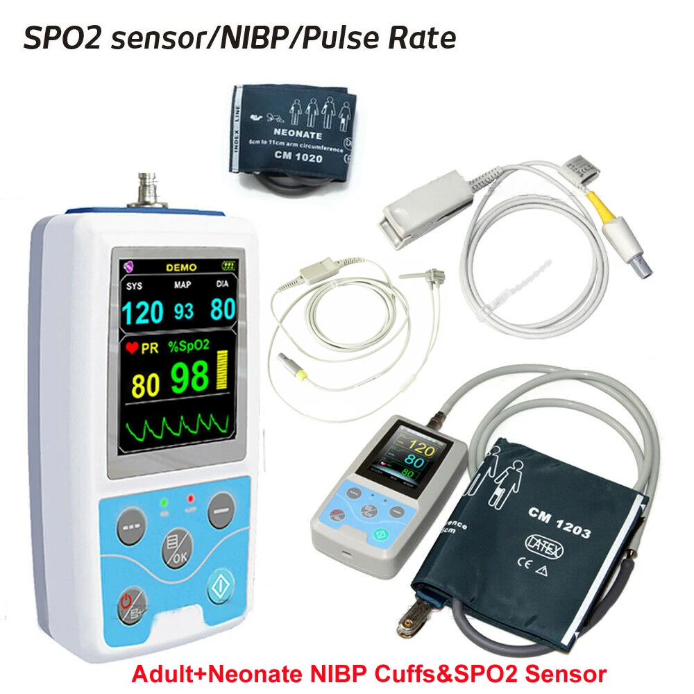 

PM50 Handheld Patient Monitor Blood Pressure Machine SPO2 PR Test Meter Vital Sign Monitor Adult Neonate NIBP Cuff SPO2 Probe