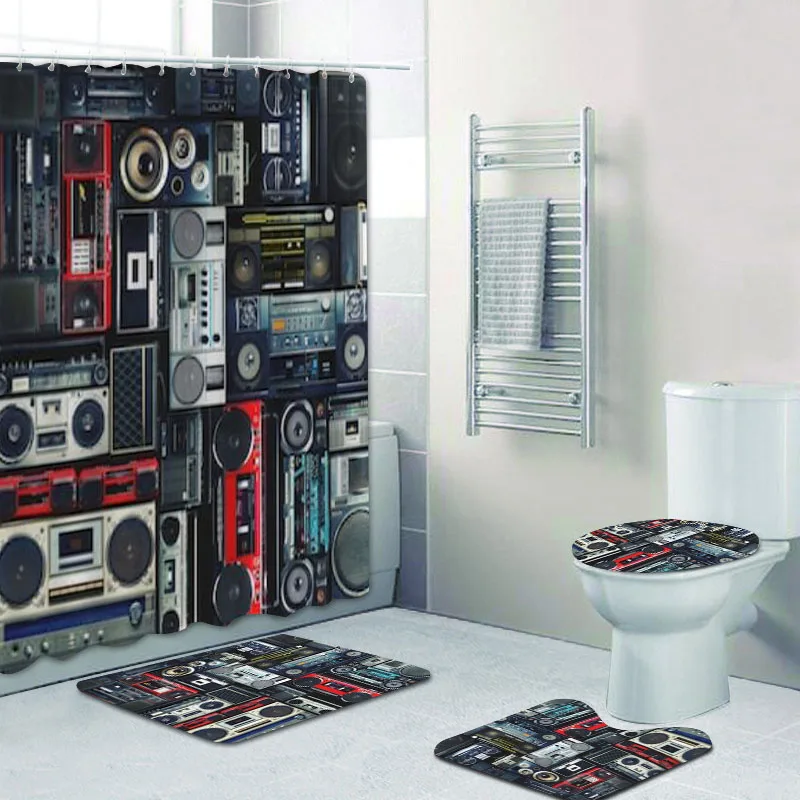 Винтажная занавеска для душа Boombox s ванной комнаты ретро радио усилитель КОВРИКИ