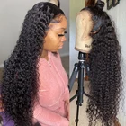 Парики Water Wave для чернокожих женщин, 30 дюймов, короткие вьющиеся волосы спереди, Бразильские Длинные, глубокие фронтальные, 4x4, с закрытием