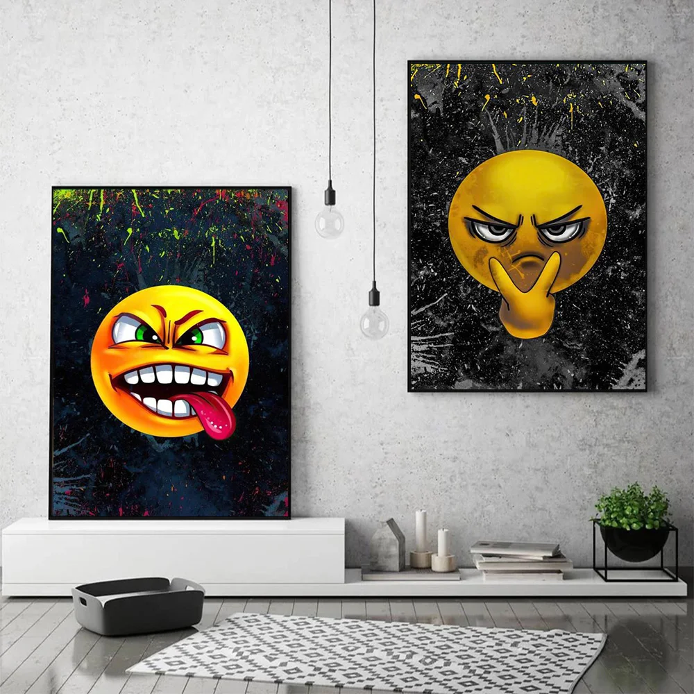 

Cute Funny Graffiti Poker Faced Cartoon Canvas Painting Poster And Prints Wall Art Mural Pictures For Living Room Cuadros