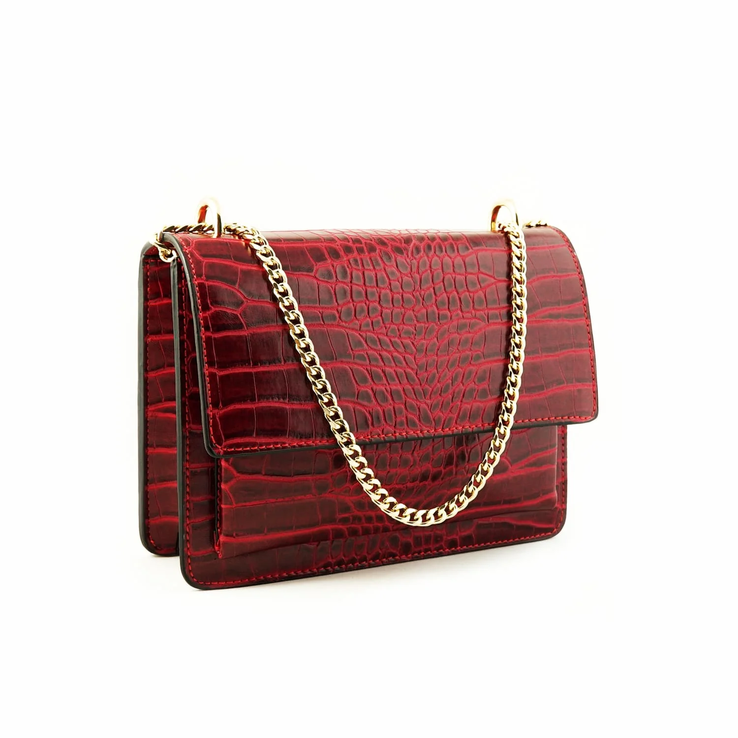 

ECRİN BAG Red Crocodile Pattern Long Gold Plated Chain Handle Hand and Shoulder Women 'S Handbag