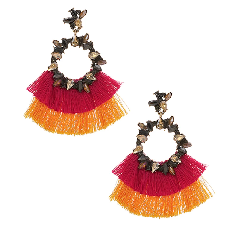 ZHINI Bohemia 9 Colors Tassel Earrings for Women Simple Geometric Circular Hollow Pendant Wedding Jewelry brincos 2020 | Украшения и