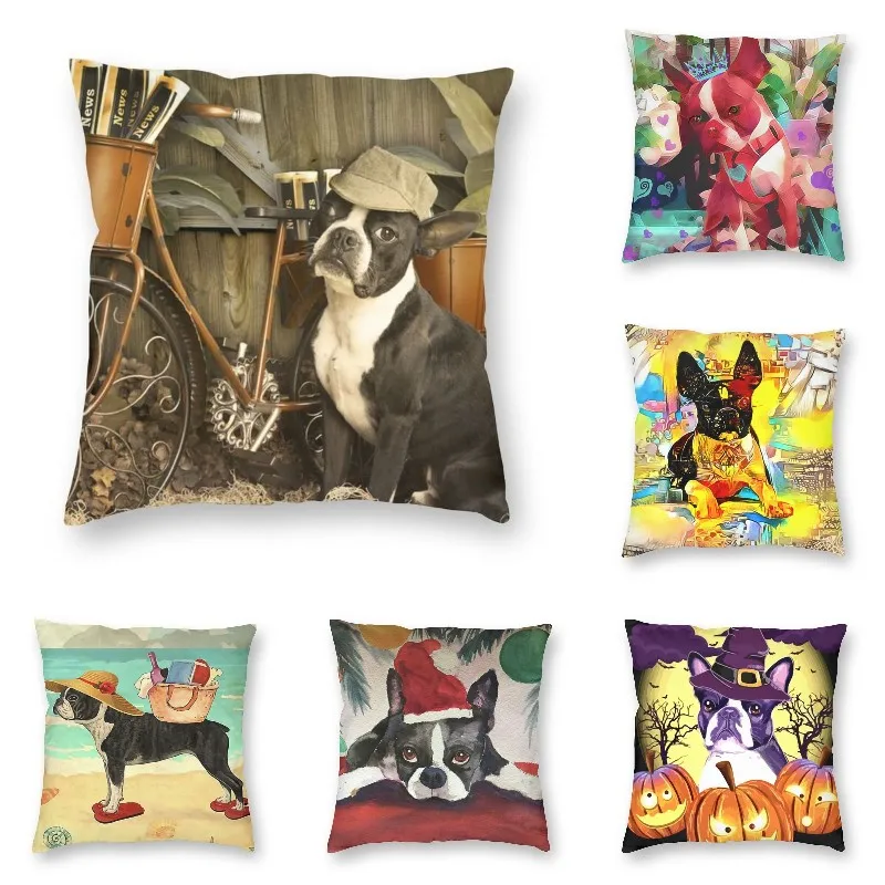 

Наволочка для подушки в стиле ретро «Бостон-терьер»