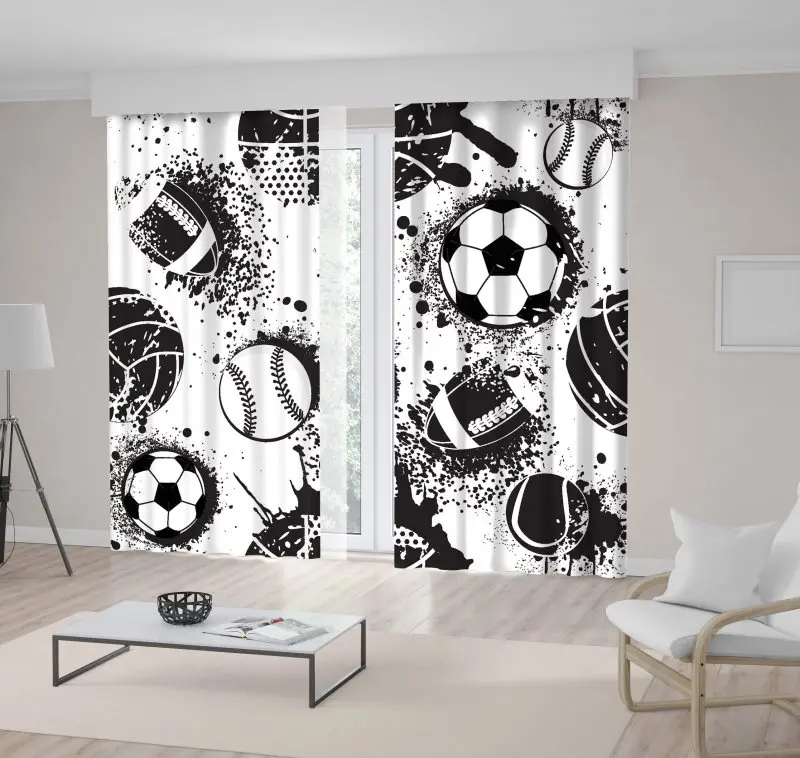 

Curtain Baseball Football Basketball Rugby Ball Pattern Paint Splash Grunge Black and White Artwork Printed