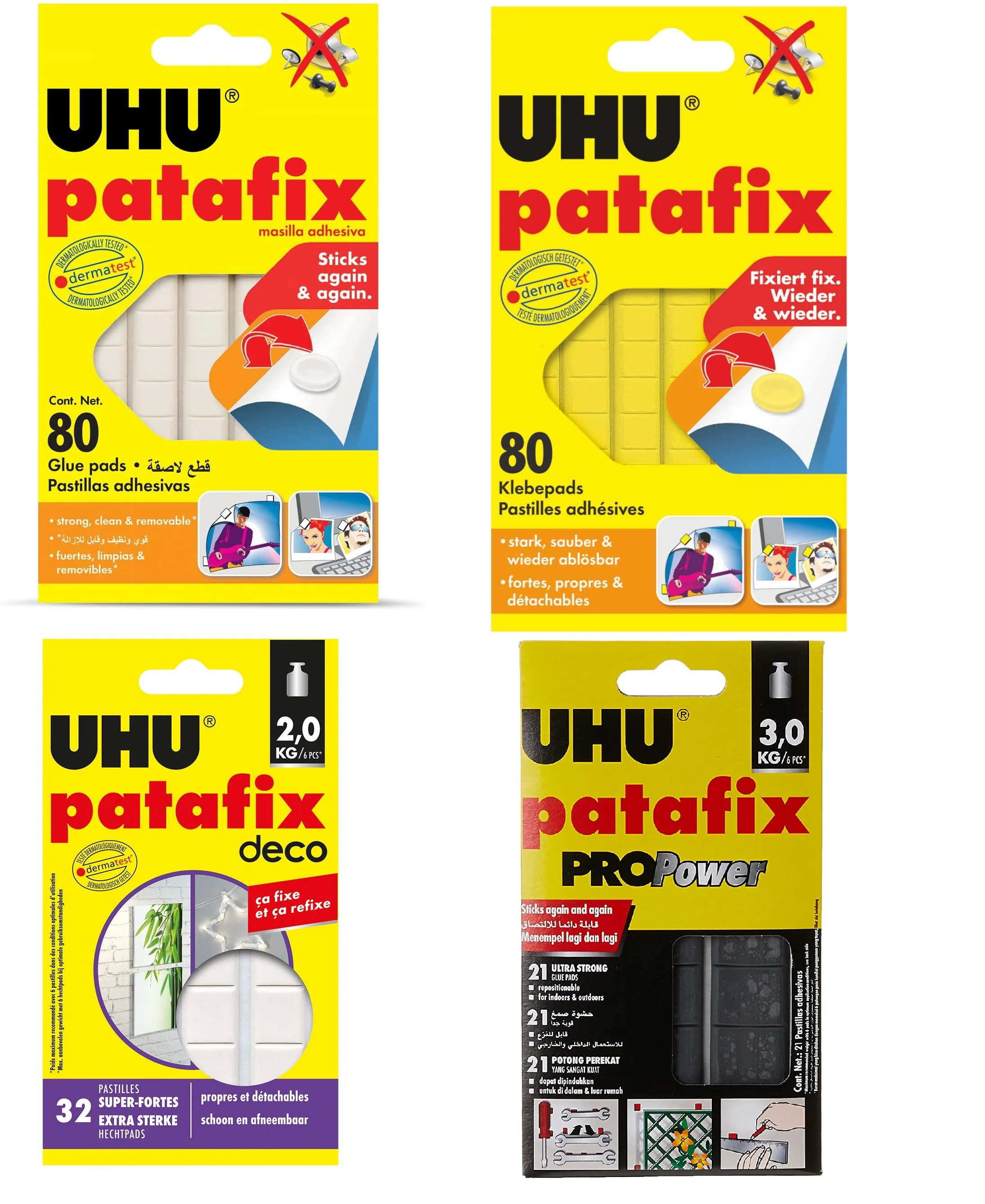 UHU Patafix Glue Pads Patafix Pro Power, Patafix Deco, Patafix Yellow Sticks Again and Again