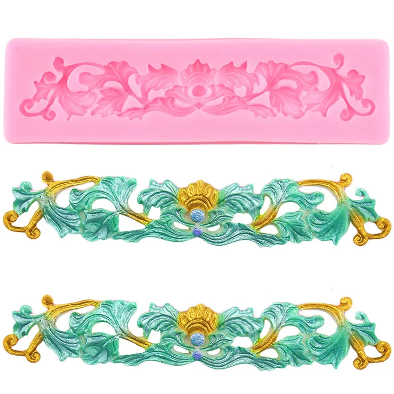 Барокко рельеф границы силиконовая формочка в виде цветов листья кружева кекс