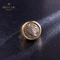 6pcs Solid 925 Silver Roman Antique Coin 18K Gold Tone Ancient Sculpture Renaissance Ring Vintage Jewelry C11R1S25716