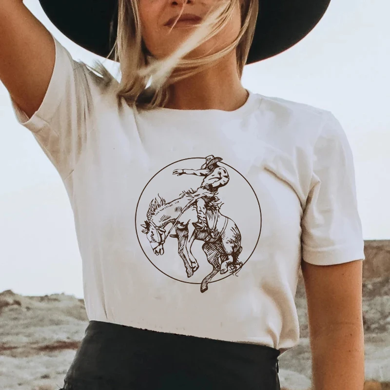 

Винтажная женская футболка с принтом ковбоя Rodeo Circle, классная хлопковая футболка с коротким рукавом в стиле ретро 70-х, 80-х годов, Ulzzang Unisxe Graphic