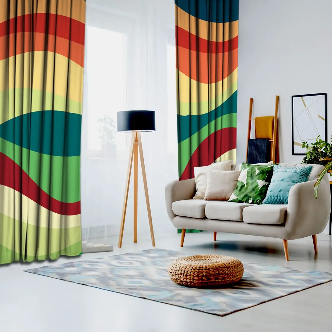 Занавес Красочный Абстрактный волнистый узор природа Вдохновленный современные