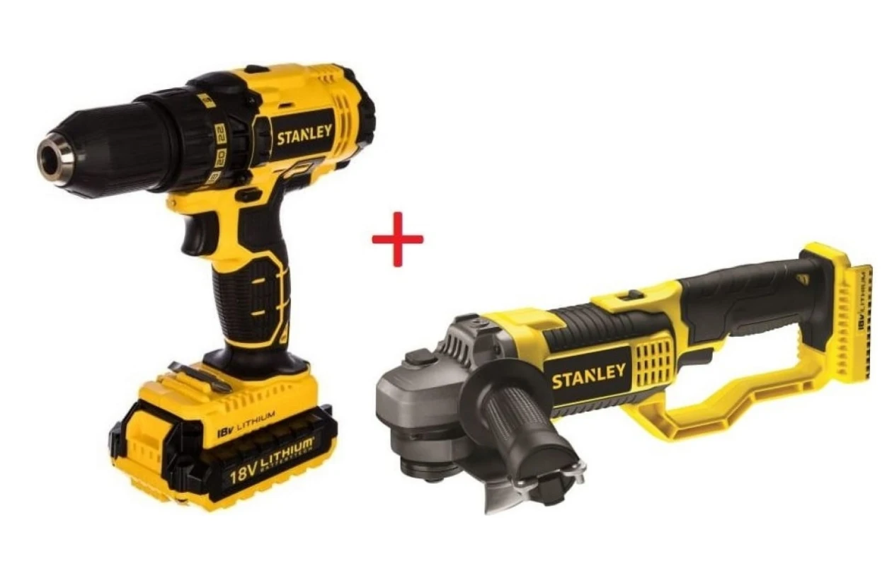 Набор аккумуляторного инструмента STANLEY: шуруповерт SCD20S2K и УШМ STSC1840 | Инструменты