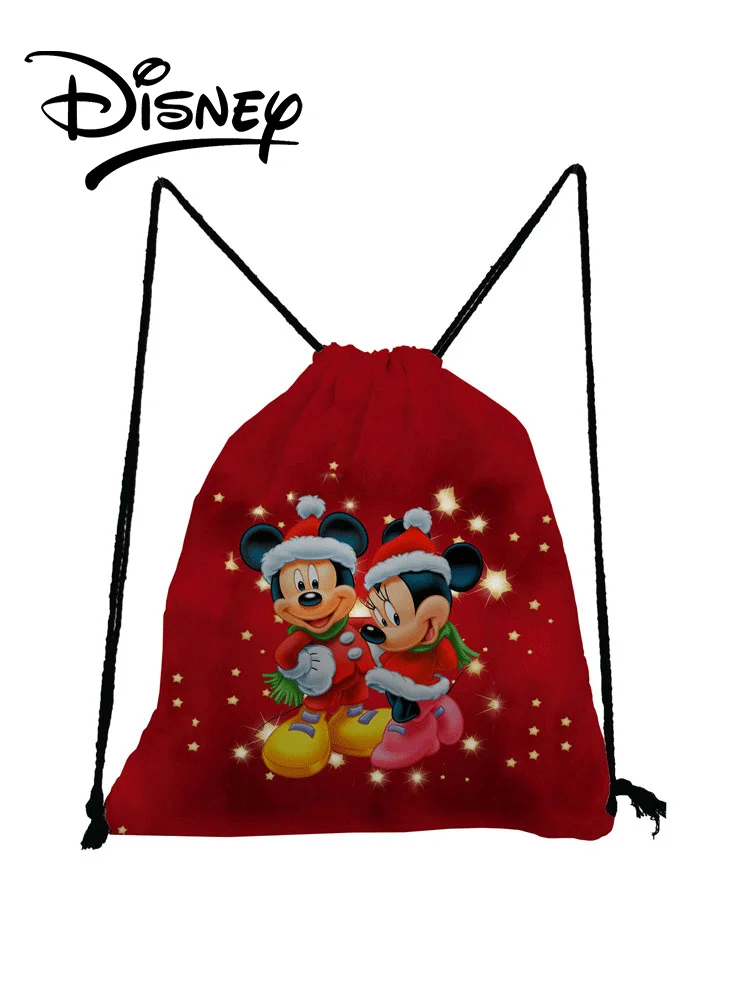 

Disney Mickey Mouse Backpack Red Double Print Christmas Gift Drawstring Bag Fashion Cartoon Travel Storage Bag Child School Bag