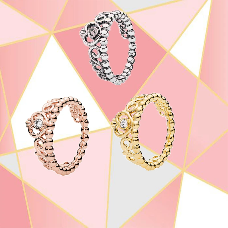 Кольцо из серебра 2021 пробы с короной в трех различных цветах 100% Оригинальные