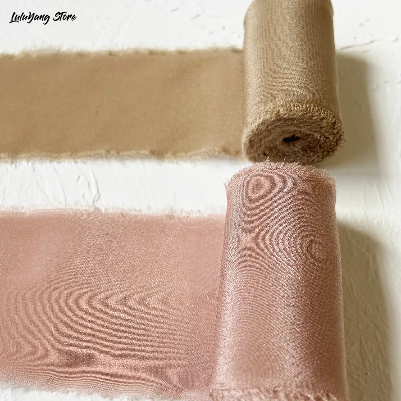 Свадебная шелковая лента с потертыми краями на бамбуковой катушке заказ широкая