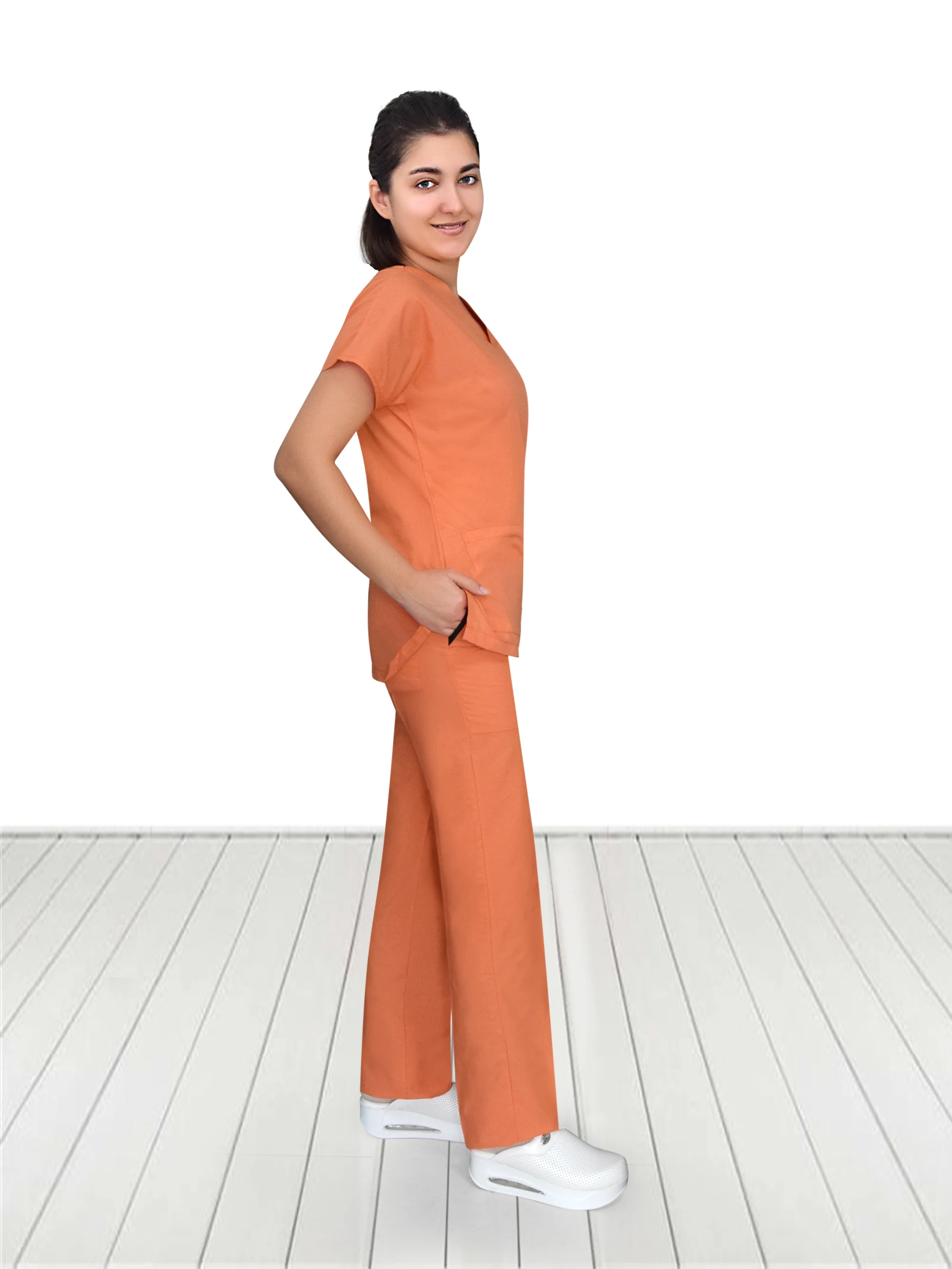 

Nur Orthopedics Unisex Orange Terry Cotton Bottom Top Pants Set Suit Scrubs