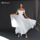 Очаровательное простое свадебное платье 2022 свадебное платье со шнуровкой сердечком с открытыми плечами рукавами на спине из органзы платья невесты длиной до щиколотки с бантом