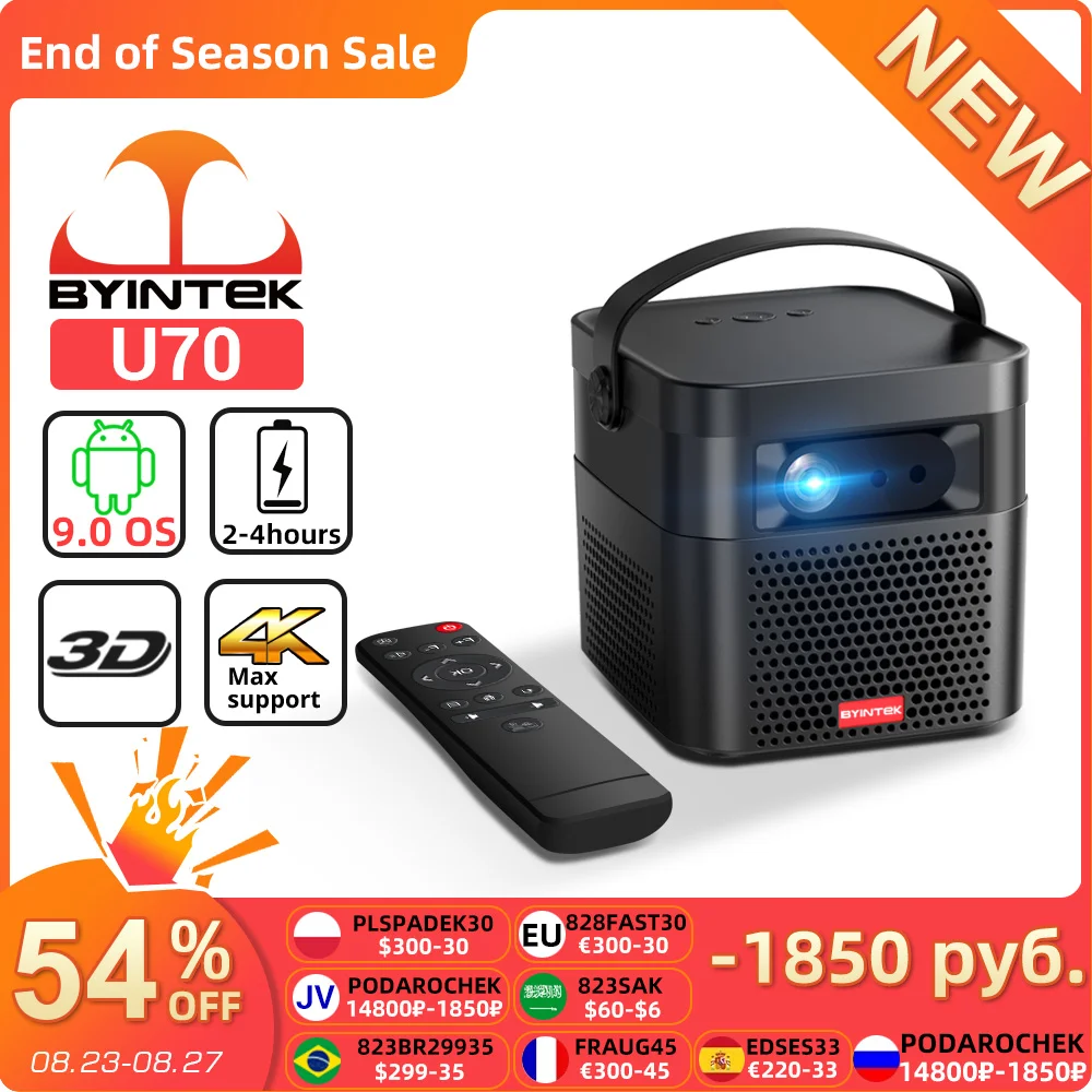 Умный 3D ТВ проектор BYINTEK U70 300 дюймов Android Wi Fi портативный 1080P LED DLP мини Full HD для 4K
