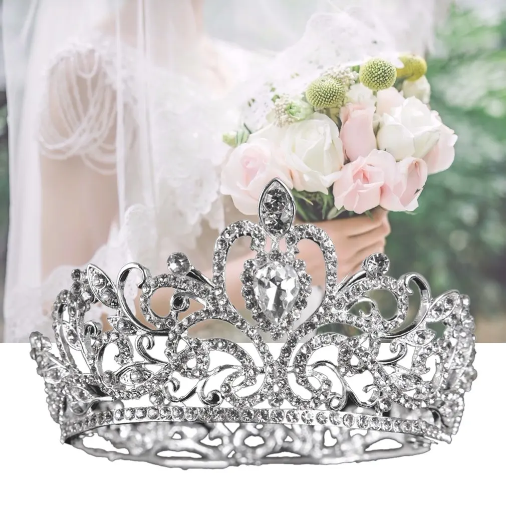 

Свадебный головной убор Блестящая серебряная круглая большая корона Свадебная Стразы Корона Свадебные аксессуары принцесса элегантная
