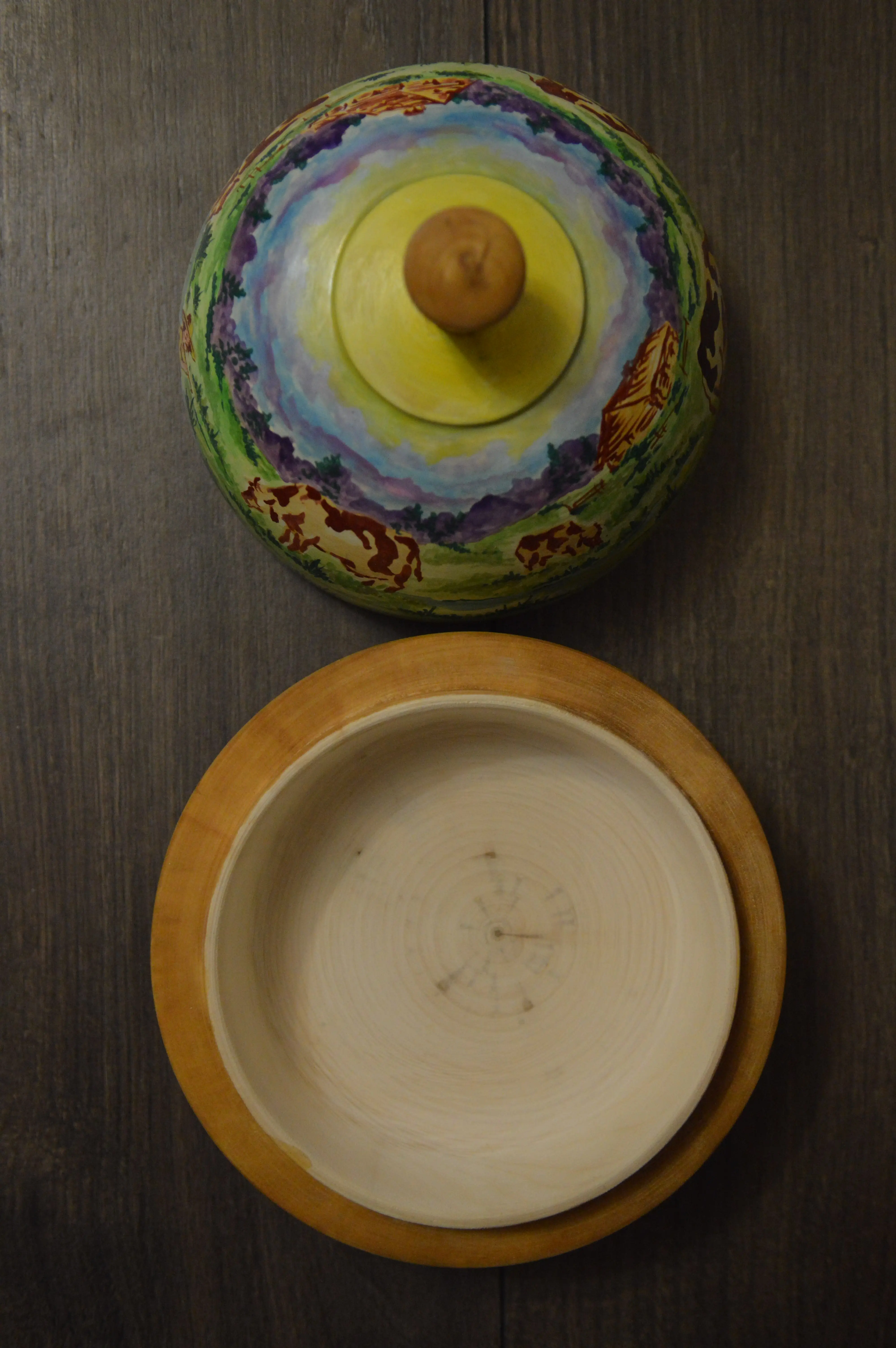 Butter dish made of natural wood Author's hand-painted Exclusive Made in Russia |