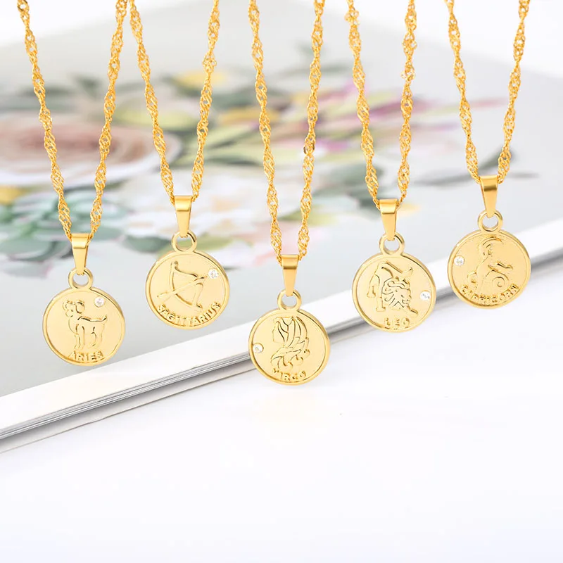 

Virgo Gemini Round Pendant Necklace for Women Horoscope Twelve Constellations Necklace for Her Vintage Virgo Pendant