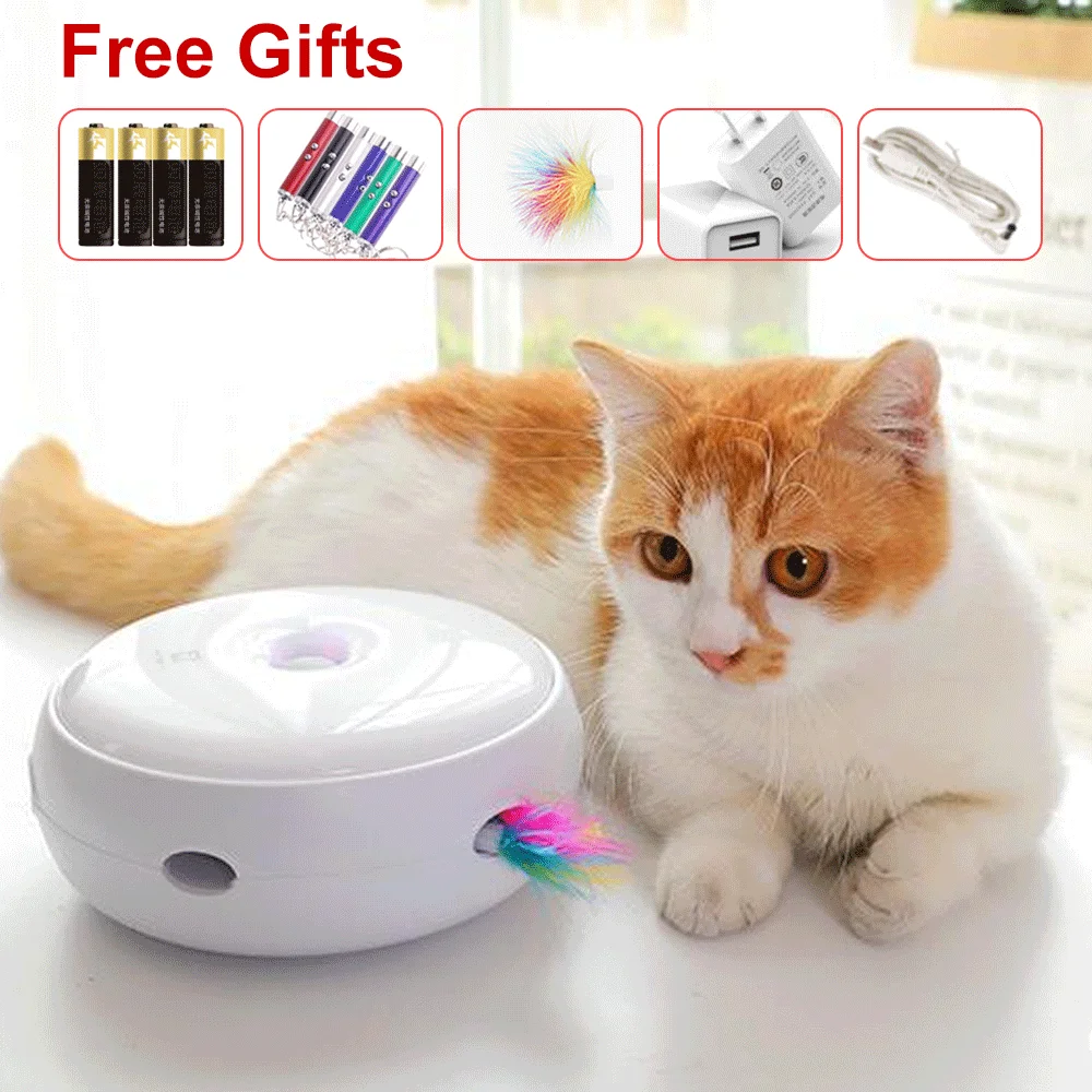 

Electric Cat Toy Smart Sent 5 Gift Teasing Pet Stick Feather Toy Automatic Running Spinning LED Interactive Random Moving Toys