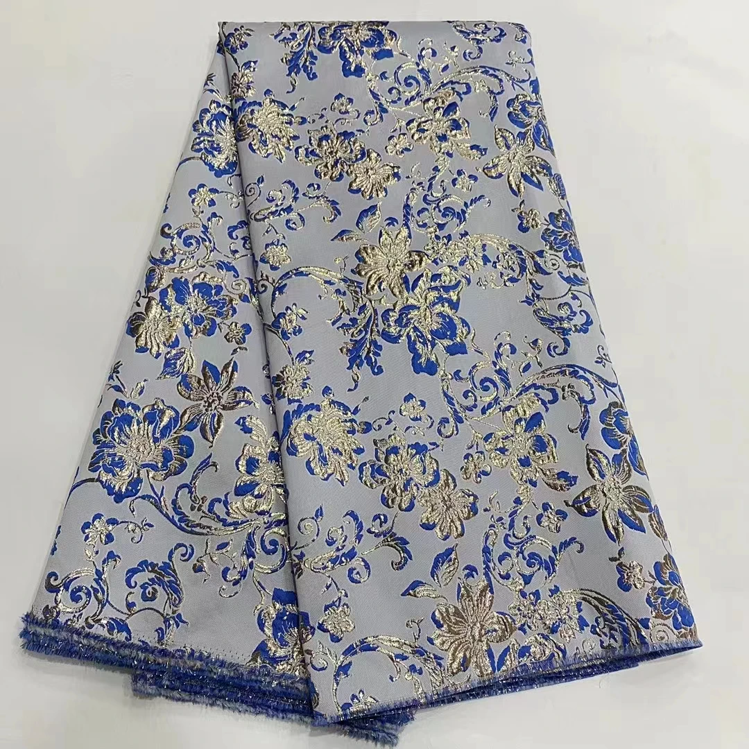 

Blue Brocade Fabric Jacquard Lace Decorative Gilding Luxury Flowers High Quality Sewing Patterns Clothing Women 5Yards XDPB02