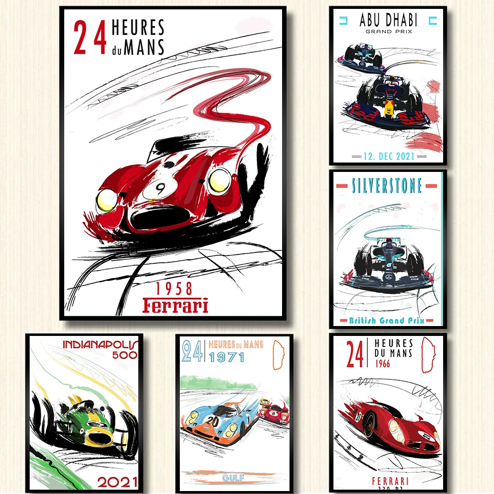 

Vintage Posters and Prints Racing Car Gift Wall Art Canvas Painting Nordic Sports Cars Wall Pictures For Living Room Home Decor