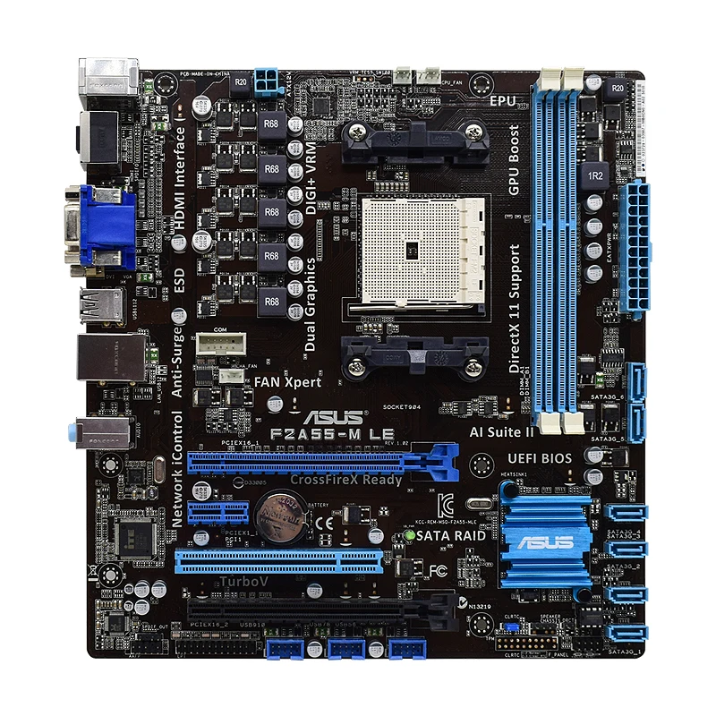 

Материнская плата Socket FM2 ASUS F2A55-M LE FM2, материнская плата DDR3 32 Гб AMD A55 PCI-E 2,0 SATA II USB2.0 Micro ATX для AMD A10-6790K