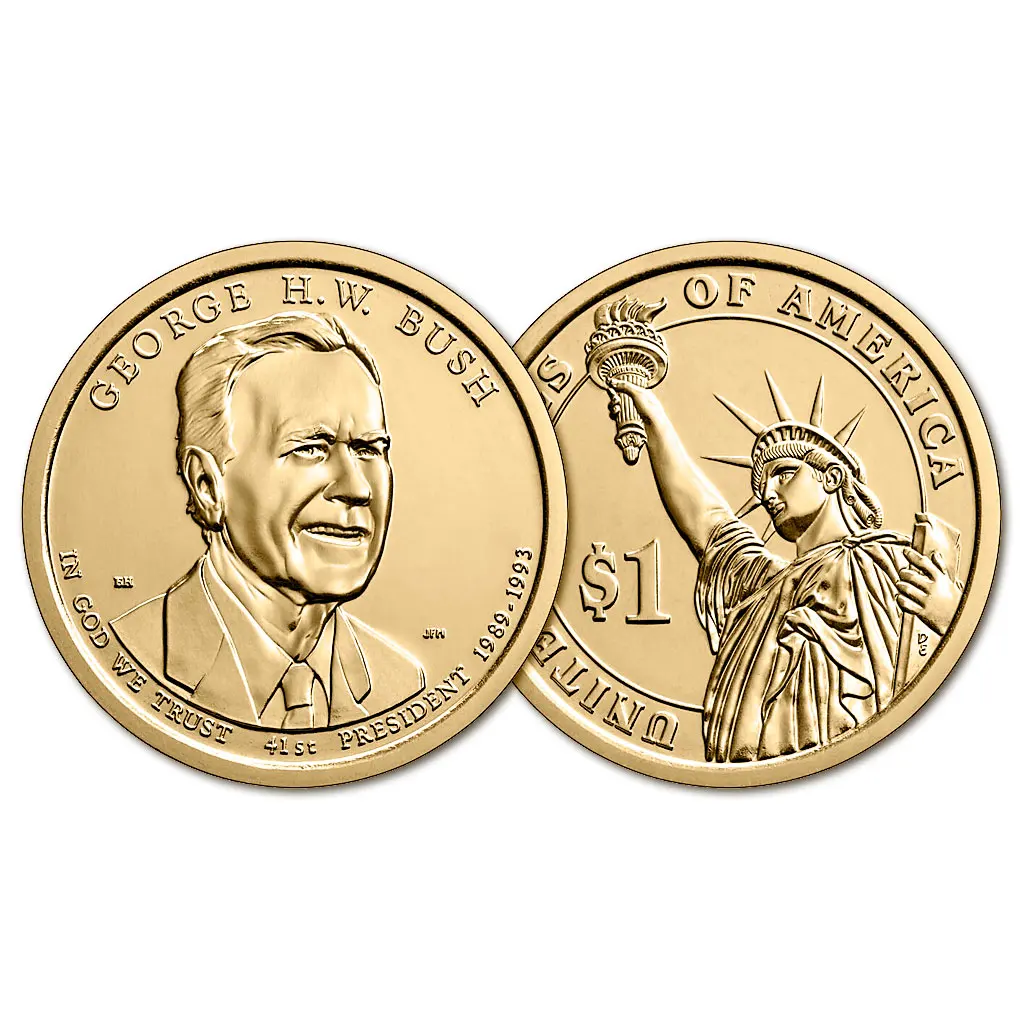 США 1 Доллар 2020 D год UNC Президенты № 41 Джордж Буш - старший (BOX472) |