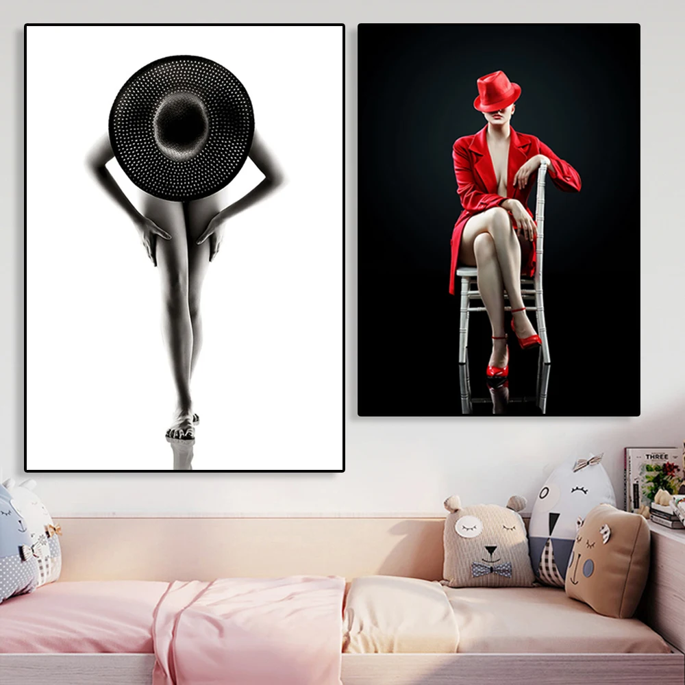 

Black Canvas Painting Fashion Elegant Woman Aesthetics Wall Art Poster Modern Print Picture For Home Living Room Bedroom Decor