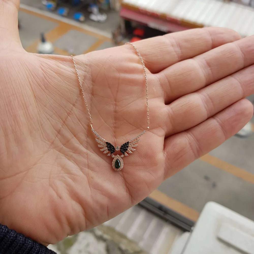 Collier en argent regardé 925 pour femme, vert émeraude, goutte, aile d'ange, Zcomprend sur pierre, cadeau d'anniversaire, pendentif de fierté, saison d'été