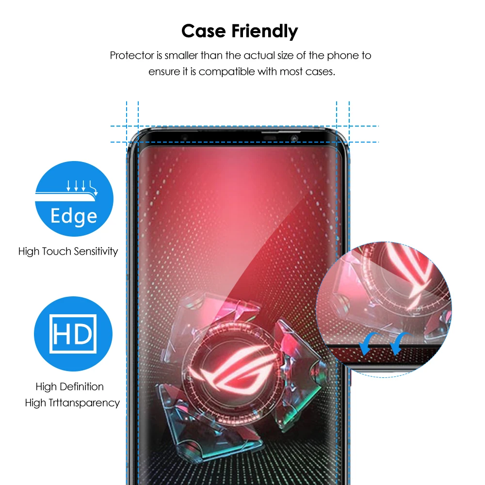 

Qosea Full Sceen Tempered Glass Phone Screen Protector For Asus ROG Phone 5 Pro 9H 4D Full Film Cover Screen Guard Glass Shield