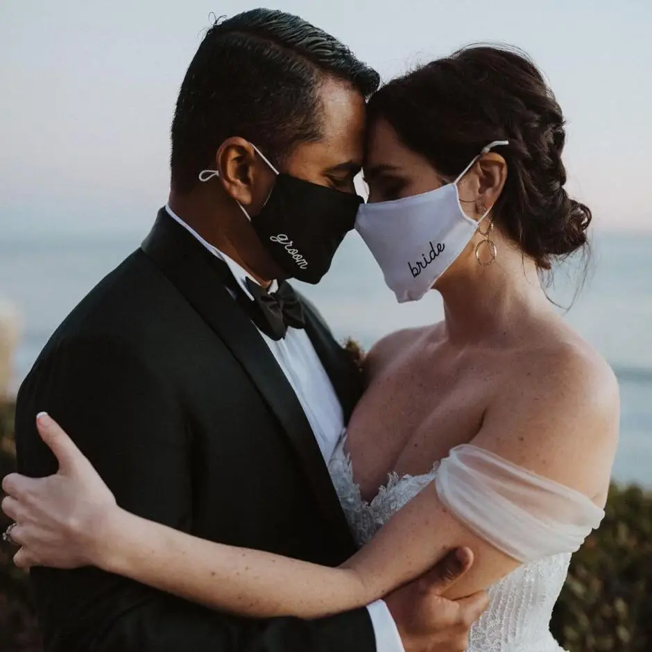 

Wedding Decoration Couple Initials Masks Bridesmaid Gift Bride Squad Groom Just Married Cotton Quarantine Mariage Mask Decor