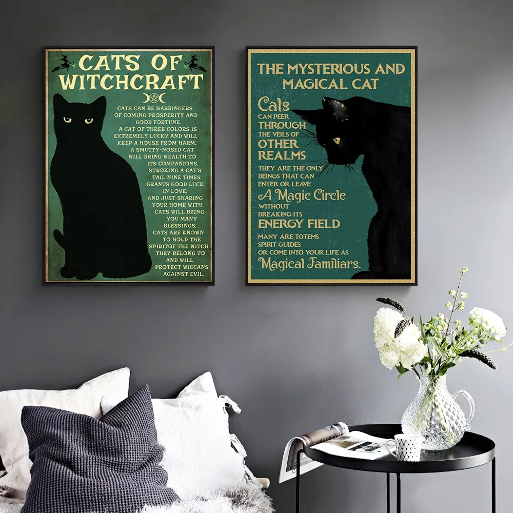 

Cats Of Witchcraft Vintage Poster Magical Cat Art Print Mysterious Retro Canvas Painting Modern Wall Picture Bedroom Home Decor