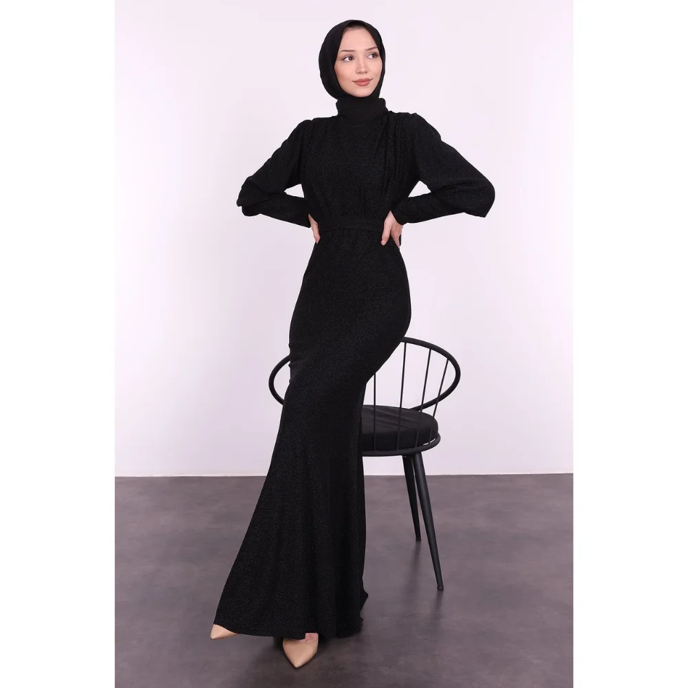 

Collar Pleated Fish Veiling Evening Dress Trend Moda muslim dress women abaya kaftan modest dress abayas for women abaya turkey