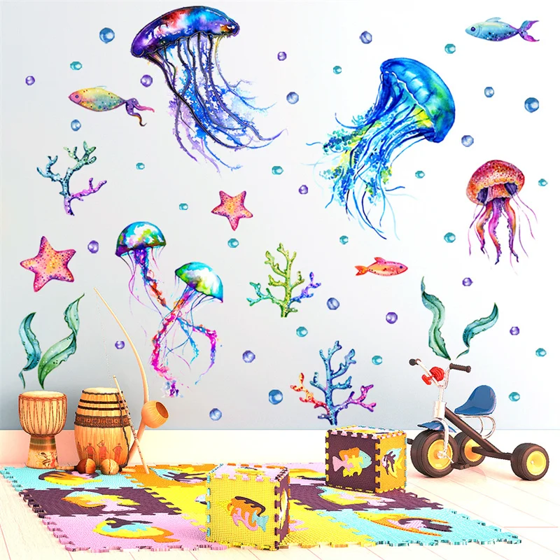 

Ocean Animals Decal Jellyfish Wall Sticker Sea Life Fish Shark Turtle Decor for Kids Baby Bedroom Living Room Nursery Decoration