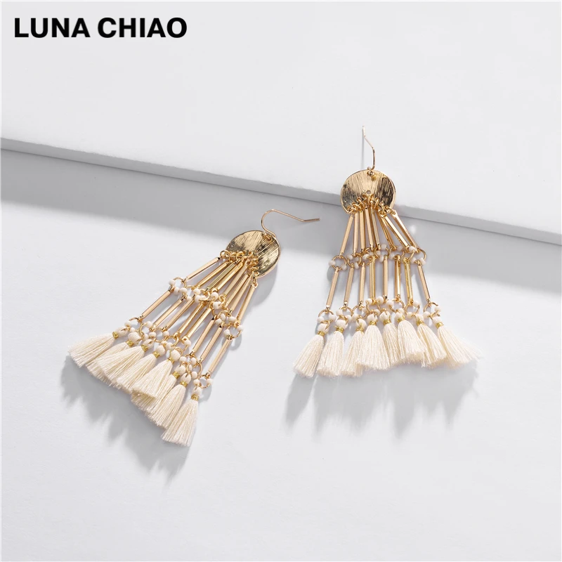 LUNA CHIAO осень зима несколько кисточек серьги Бохо богемные длинные висячие серьги Модные ювелирные изделия