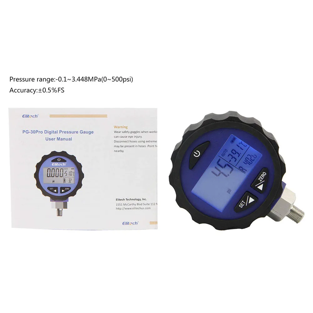 Цифровой манометр Elitech PG-30Pro Blue охлаждение HVAC для 87 + холодильных устройств с