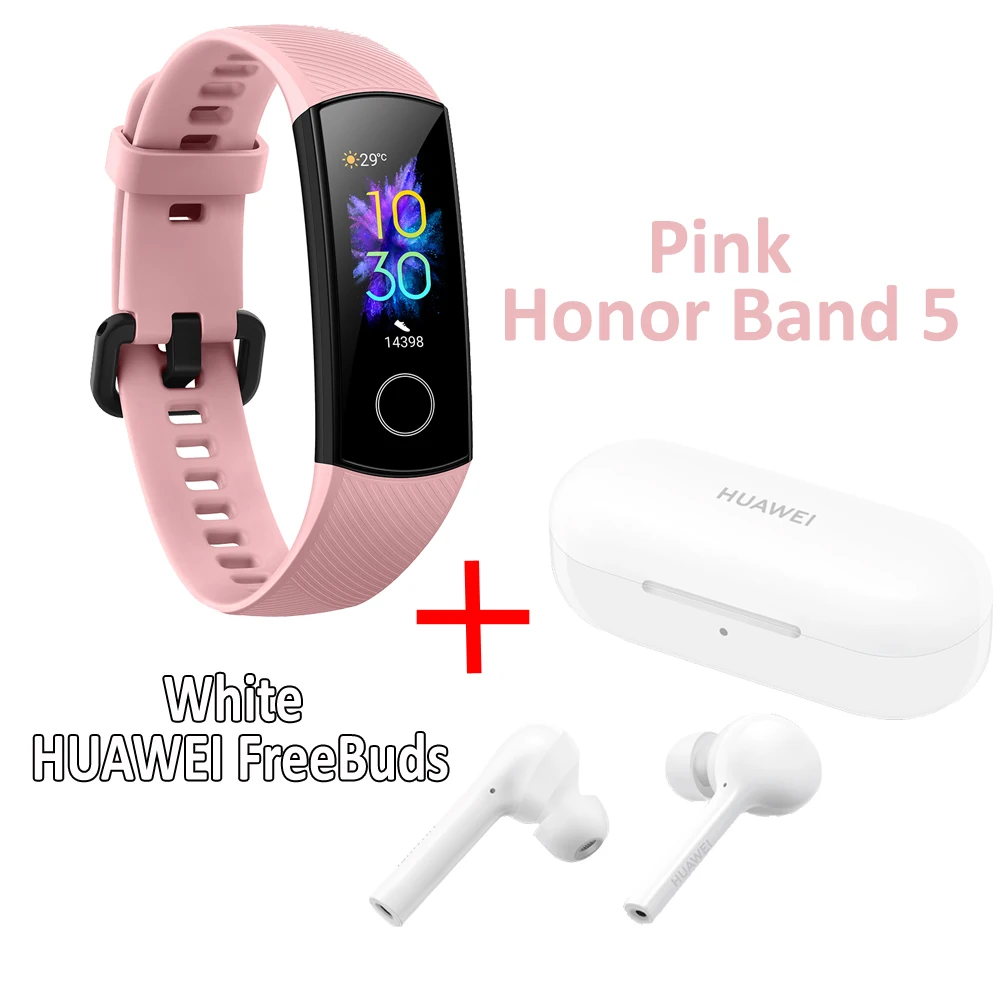 Band with FreeBuds Huawei Honor Band 5 Смарт-браслет с huawei FreeBuds браслет шагомер сенсорный экран для плавания пульсометр для сна - Цвет: Band with FreeBuds