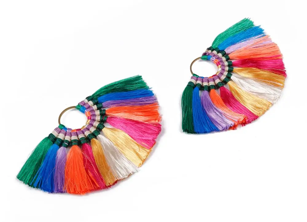 

TS1098 - 2Pcs/Lot - Fan Tassel Earring Charms with Ring - Silky Tassel earring pendant - Fan Ring Earrings - 84.53x60.17x4.31mm