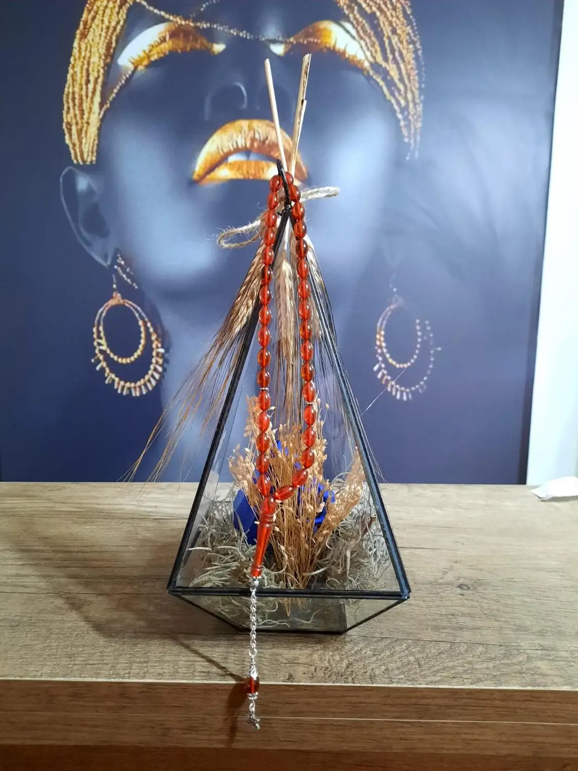 

FIRE COLOR AMBER STONE ROSARY WITH SILVER TASSED