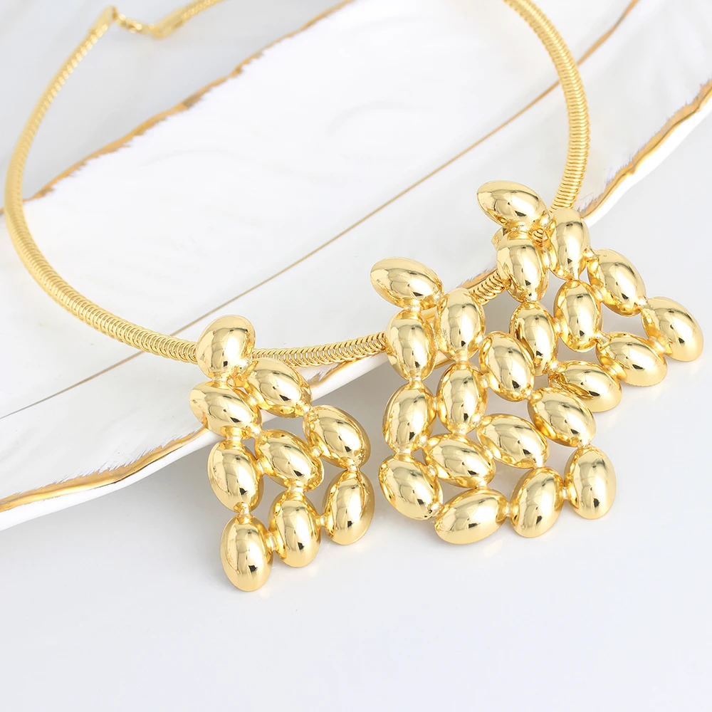 

Jewelry For Women 2021 Geometric Beads Big Gold Color Jewelry Necklace Earrings Bracelet Set For Party Christmas Gift