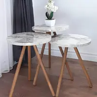 Modern Coffee Table 3 Pieces Scandinavian Wooden Leg Round Marble Pattern De-mounted Tea Coffee Service Table Living Room