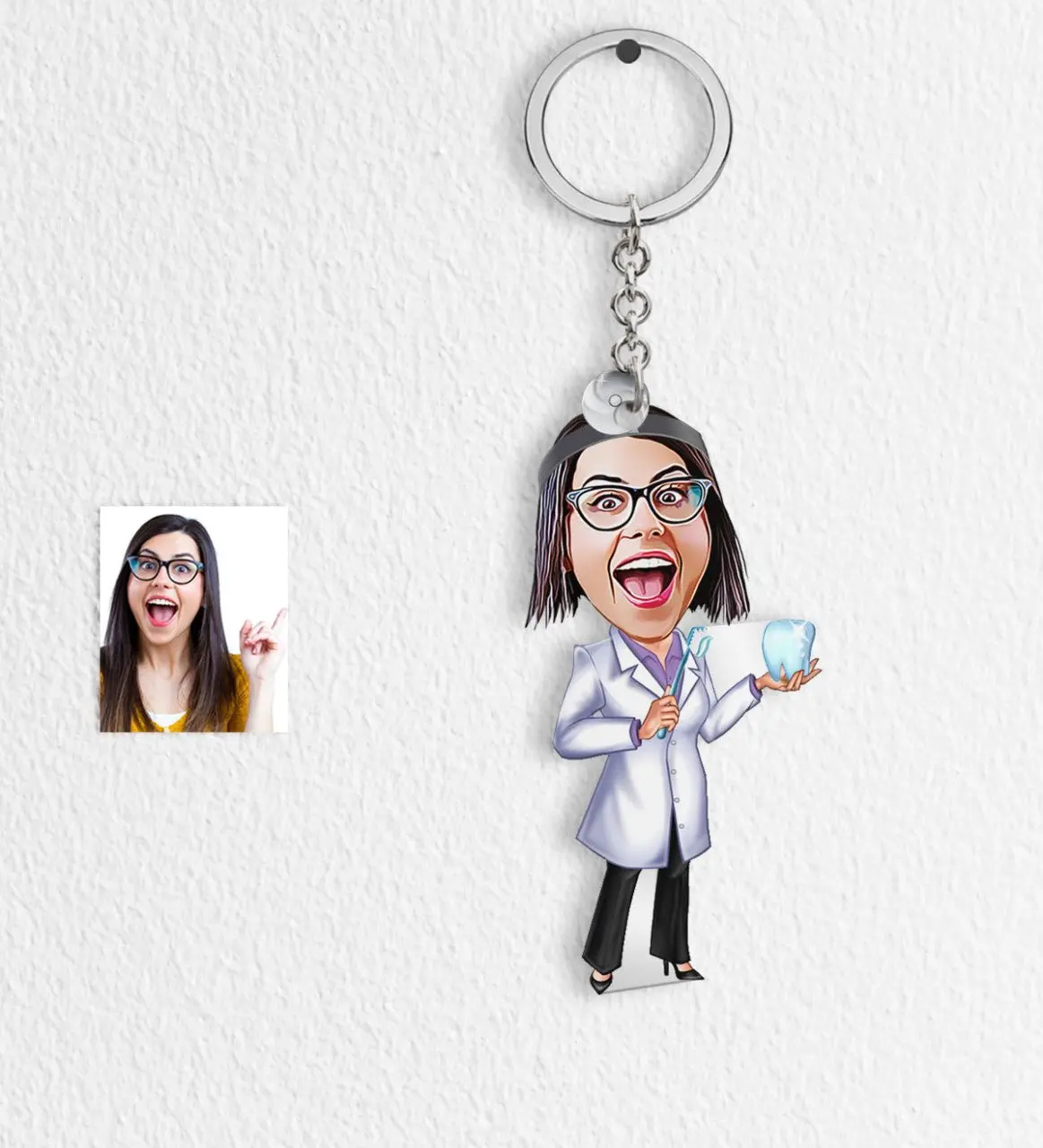 

Персонализированные Женские стоматологи мультфильм Keychain-1