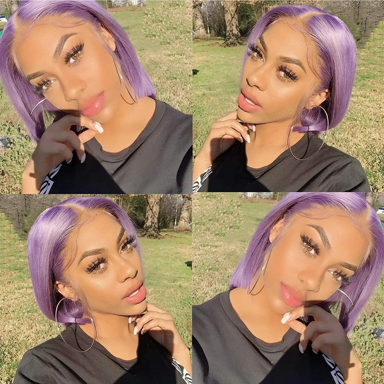 Парик Фиолетовый Боб T часть лиловая кружевная Передняя парик человеческие
