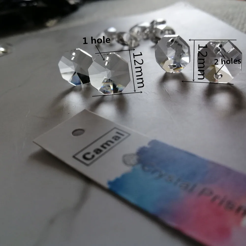

Camal 20pcs Clear 12mm One/Two Holes Crystal Octagonal Loose Beads Prisms Chandelier Lamp Parts Accessories Wedding Centerpiece