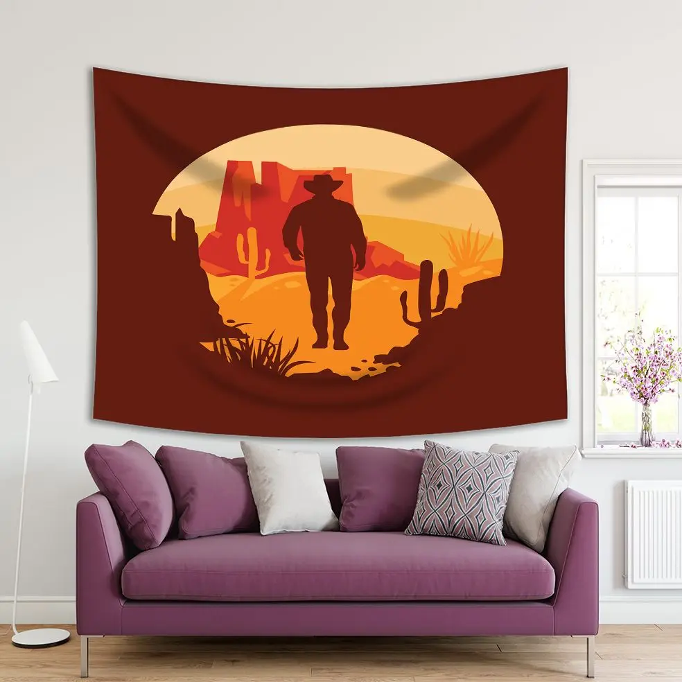 

Гобелен дикий западный ковбой с силуэтом пейзажа винтажный Ретро-художественный принт коричневый