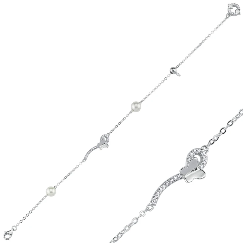 

Silver 925 Sterling Pearl & Zircon Crystal Bracelet