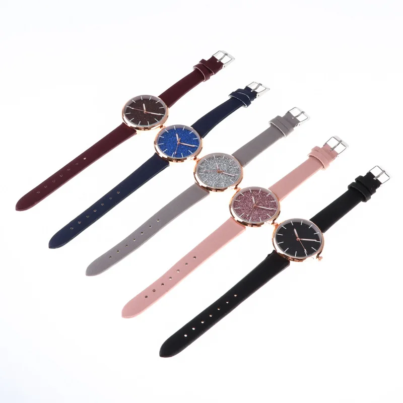 

Ladies Romantic Starry Sky Dial Fashion Watch Gypsophila Leather Strap Simple Pointer Casual Women's Quartz Watch For Female