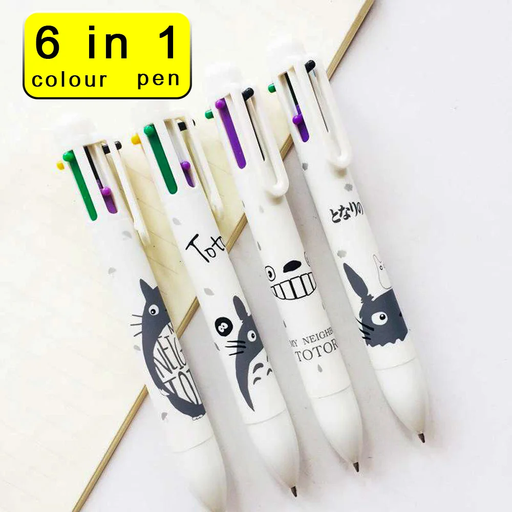 

ODEMEİ Totoro 6 in 1 Multi Color Ballpoint Pen, 0.7 mm, Push Type Pen Stationery School Office Tools Funny Pen