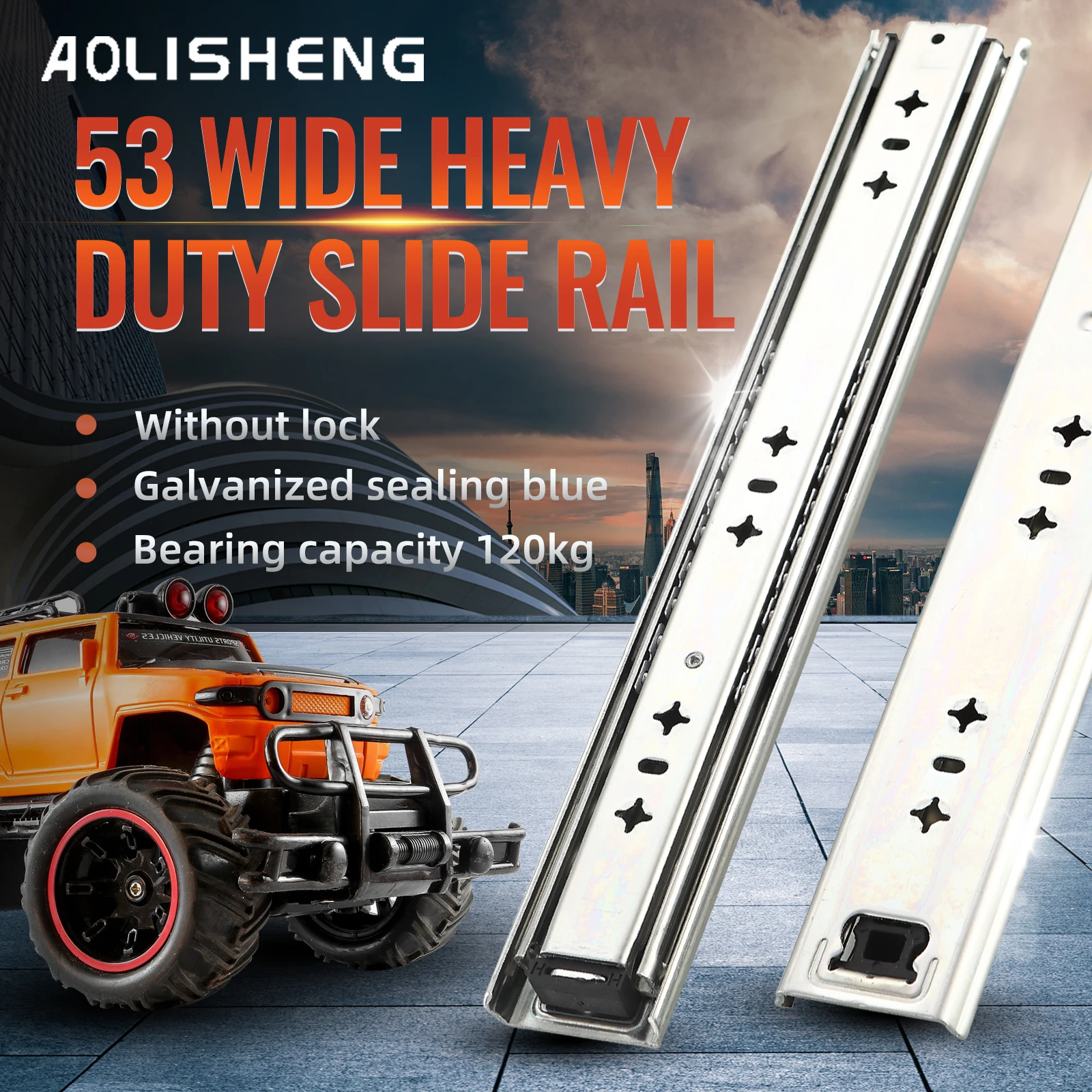 

AOLISHENG 53mm Wide Cold Rolled Steel Three Section Full Exhibition Industrial Ball Bearing Heavy Duty Drawer Slide